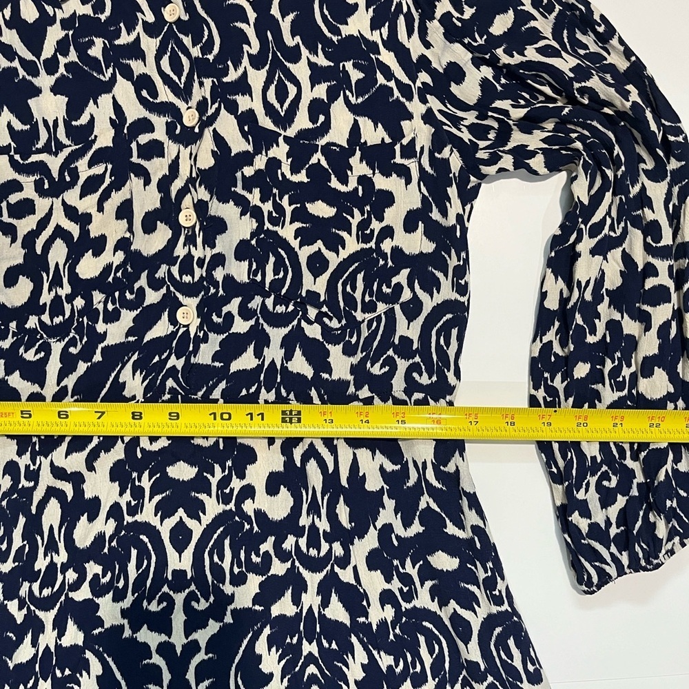 Zara White and Blue Sheath Dress 3/4 Sleeve Crew Neck - Picture 12 of 13